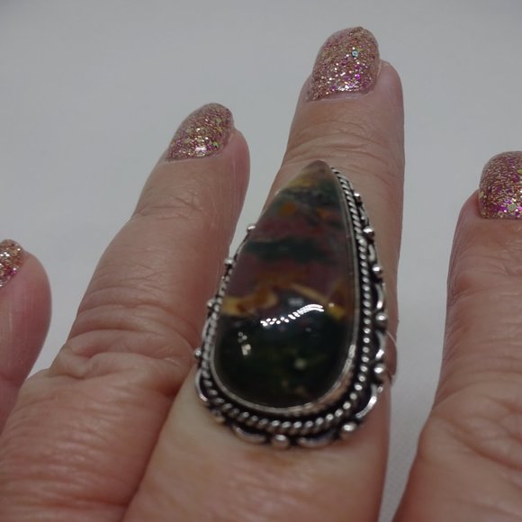 Natural "BLOODSTONE AGATE" Handmade Sterling Ring Size 10 #134A - Picture 3 of 3